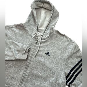 Adidas Unisex‎ Women’s/Men’s Gray Full Zip Hood Jacket Size Medium Logo Stripes